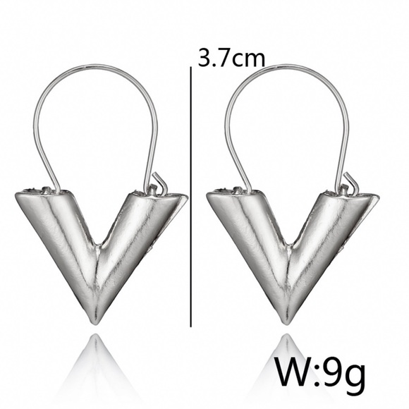 Silver “V” Hoop Earrings w/Ear Wire Hook - Picture 7 of 7